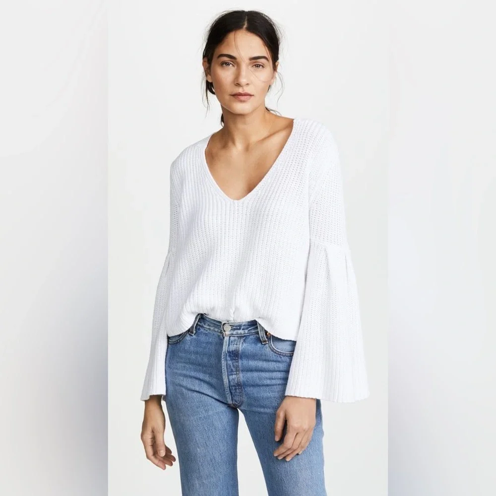 Free People Damsel Bell Sleeve Knit Sweater-White